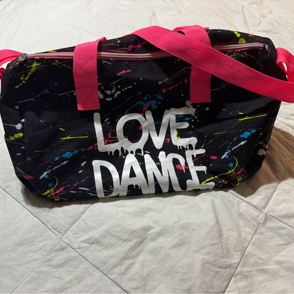 Justice Love Dance Duffel Bag with Pink and Black
